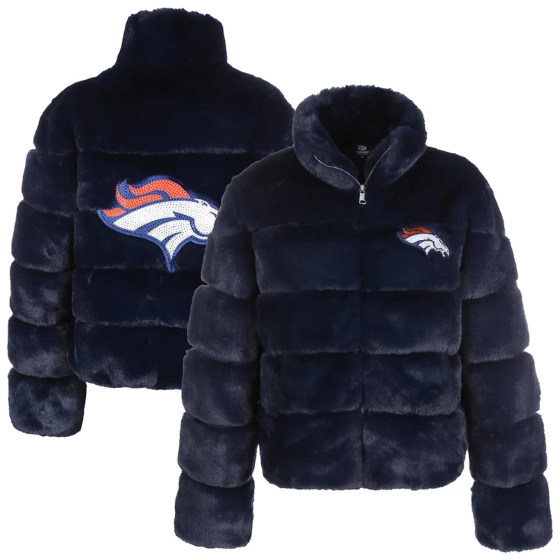Women's Cuce  Navy Denver Broncos Faux Fur Full-Zip Coat