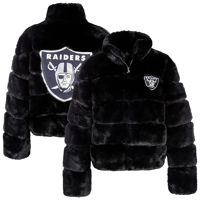 Women's Cuce Black Las Vegas Raiders Faux Fur Full-Zip Coat
