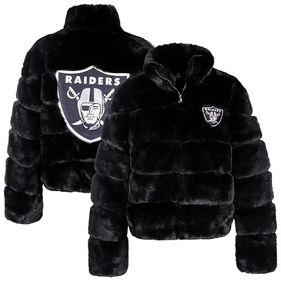 Women's Cuce  Black Las Vegas Raiders Faux Fur Full-Zip Coat