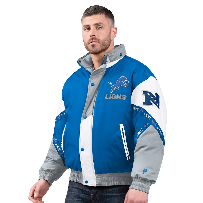 Men's Pro Player Blue/Silver Detroit Lions Tape Full-Zip Hooded Jacket