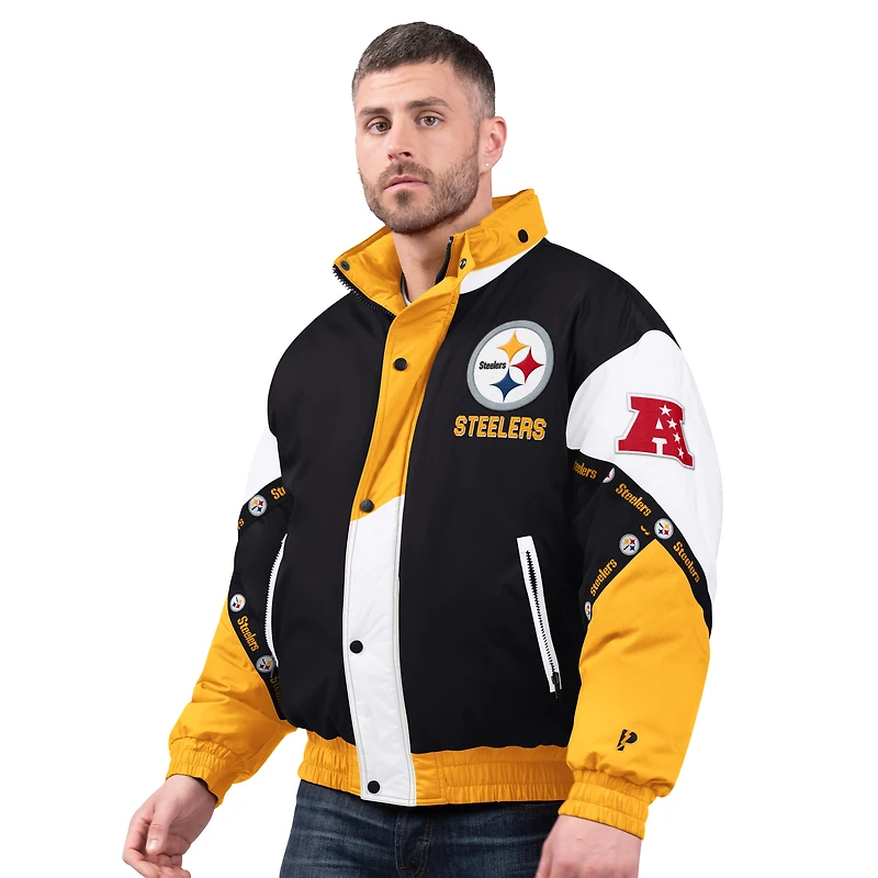 Men's Pro Player Black/Gold Pittsburgh Steelers Tape Full-Zip Hooded Jacket