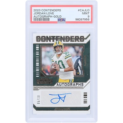 Jordan Love Green Bay Packers Autographed 2023 Panini Contenders Gold #CA-JLO #5/10 PSA Authenticated 9 Card