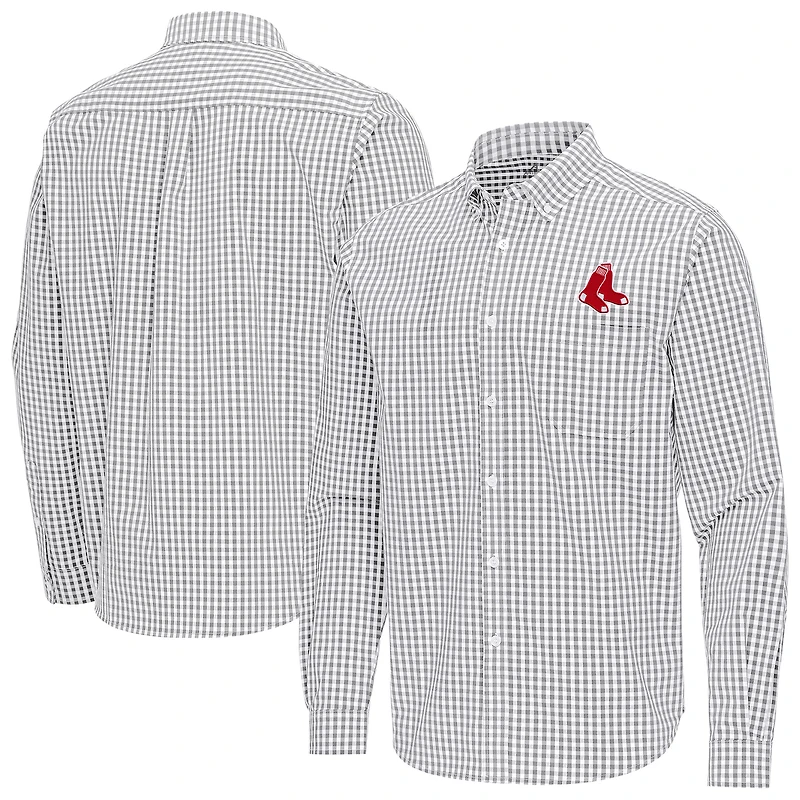 Men's Antigua Gray Boston Red Sox Ellis Woven Tri-Blend Button-Down Shirt