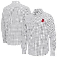 Men's Antigua Gray Boston Red Sox Ellis Woven Tri-Blend Button-Down Shirt