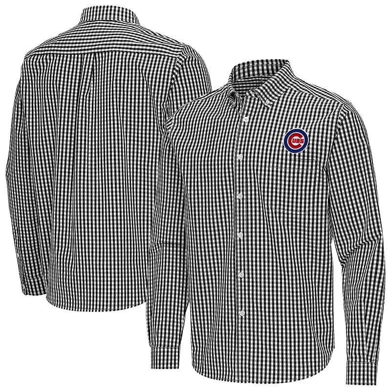 Men's Antigua Chicago Cubs Ellis Woven Tri-Blend Button-Down Shirt