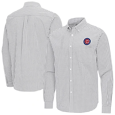 Men's Antigua Gray Chicago Cubs Ellis Woven Tri-Blend Button-Down Shirt