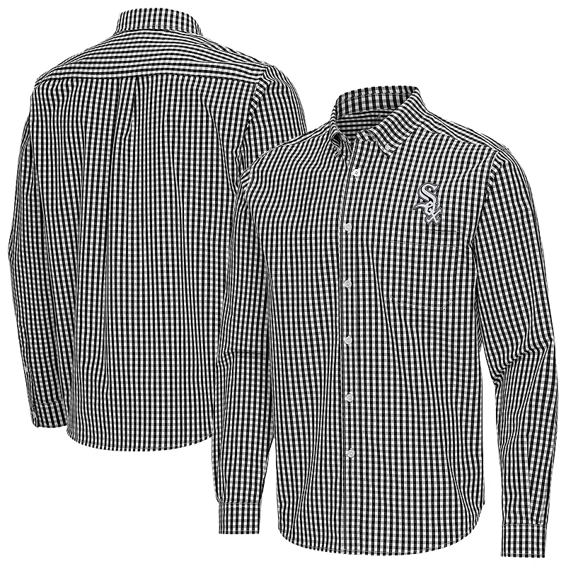 Men's Antigua Black Chicago White Sox Ellis Woven Tri-Blend Button-Down Shirt