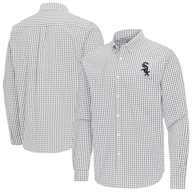 Men's Antigua Gray Chicago White Sox Ellis Woven Tri-Blend Button-Down Shirt