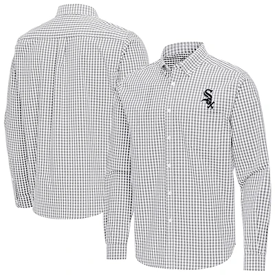 Men's Antigua Gray Chicago White Sox Ellis Woven Tri-Blend Button-Down Shirt