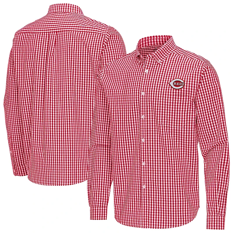 Men's Antigua Cincinnati Reds Ellis Woven Tri-Blend Button-Down Shirt