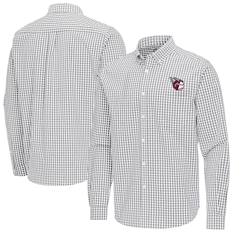 Men's Antigua Gray Cleveland Guardians Ellis Woven Tri-Blend Button-Down Shirt
