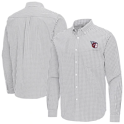 Men's Antigua Gray Cleveland Guardians Ellis Woven Tri-Blend Button-Down Shirt