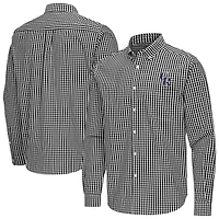 Men's Antigua Black Colorado Rockies Ellis Woven Tri-Blend Button-Down Shirt