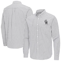 Men's Antigua Gray Colorado Rockies Ellis Woven Tri-Blend Button-Down Shirt