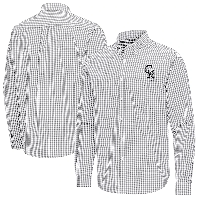 Men's Antigua Gray Colorado Rockies Ellis Woven Tri-Blend Button-Down Shirt