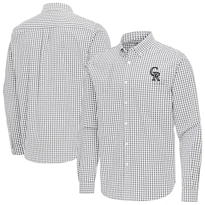 Men's Antigua Gray Colorado Rockies Ellis Woven Tri-Blend Button-Down Shirt