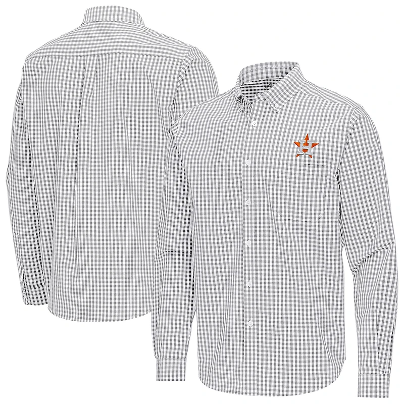 Men's Antigua Gray Houston Astros Ellis Woven Tri-Blend Button-Down Shirt