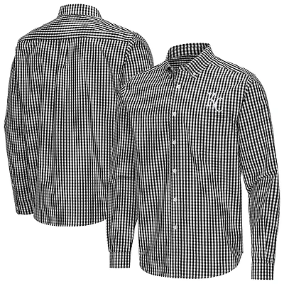 Men's Antigua Black Kansas City Royals Ellis Woven Tri-Blend Button-Down Shirt