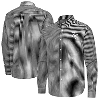 Men's Antigua Black Kansas City Royals Ellis Woven Tri-Blend Button-Down Shirt