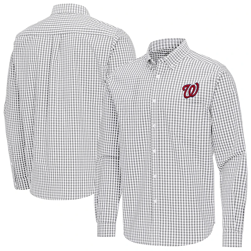 Men's Antigua Gray Washington Nationals Ellis Woven Tri-Blend Button-Down Shirt