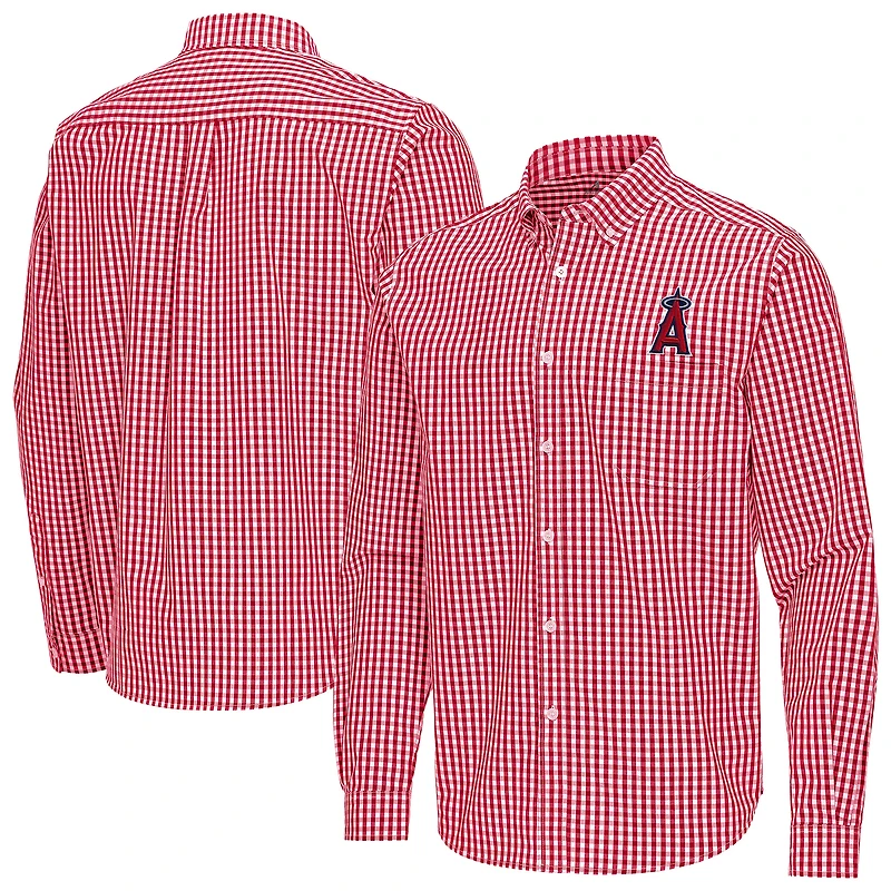 Men's Antigua Los Angeles Angels Ellis Woven Tri-Blend Button-Down Shirt