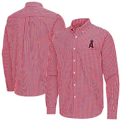 Men's Antigua Los Angeles Angels Ellis Woven Tri-Blend Button-Down Shirt