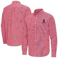 Men's Antigua Los Angeles Angels Ellis Woven Tri-Blend Button-Down Shirt