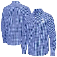 Men's Antigua Royal Los Angeles Dodgers Ellis Woven Tri-Blend Button-Down Shirt