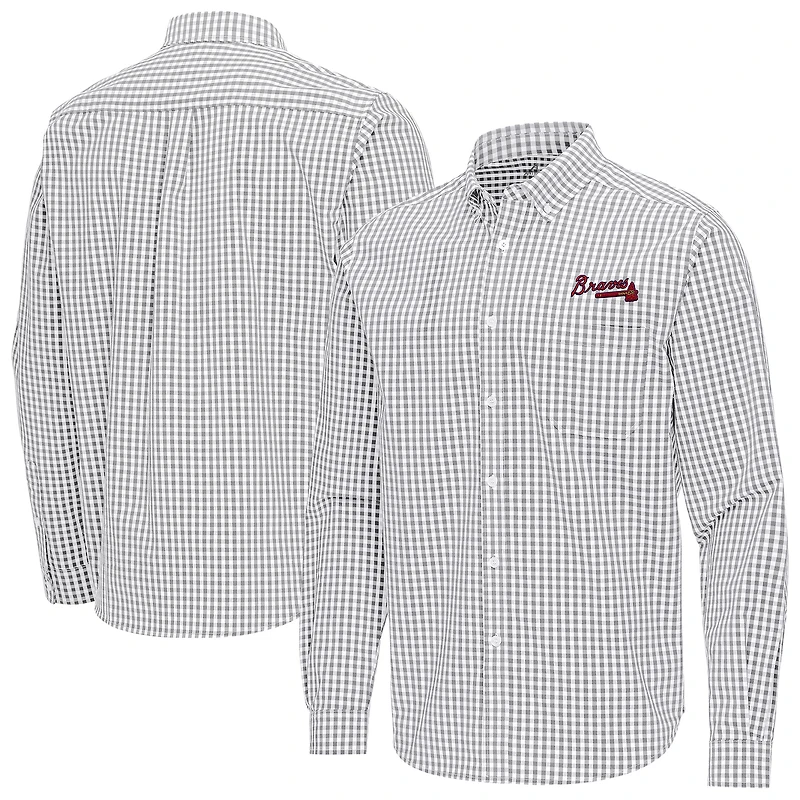Men's Antigua Gray Atlanta Braves Ellis Woven Tri-Blend Button-Down Shirt