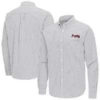 Men's Antigua Gray Atlanta Braves Ellis Woven Tri-Blend Button-Down Shirt