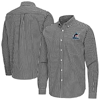 Men's Antigua Black Miami Marlins Ellis Woven Tri-Blend Button-Down Shirt