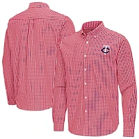 Men's Antigua Red Minnesota Twins Ellis Woven Tri-Blend Button-Down Shirt