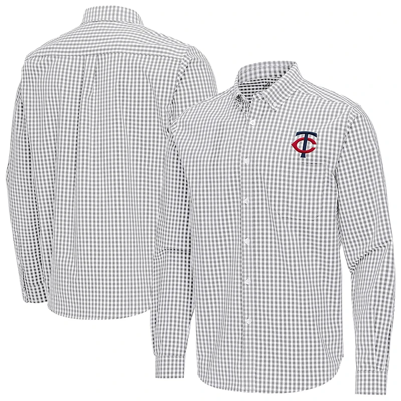 Men's Antigua Gray Minnesota Twins Ellis Woven Tri-Blend Button-Down Shirt