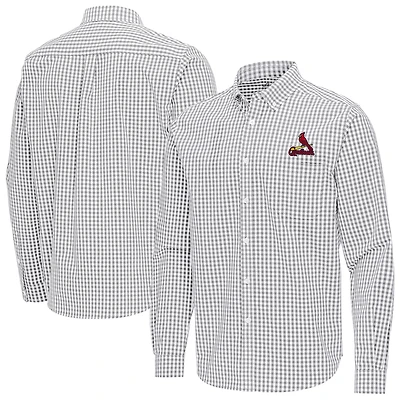 Men's Antigua Gray St. Louis Cardinals Ellis Woven Tri-Blend Button-Down Shirt
