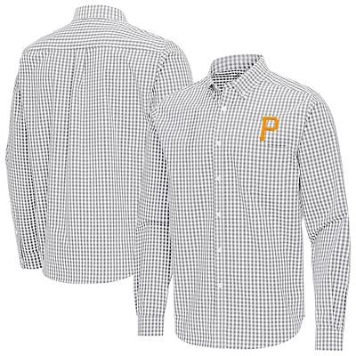 Men's Antigua Gray Pittsburgh Pirates Ellis Woven Tri-Blend Button-Down Shirt
