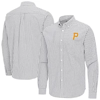 Men's Antigua Gray Pittsburgh Pirates Ellis Woven Tri-Blend Button-Down Shirt