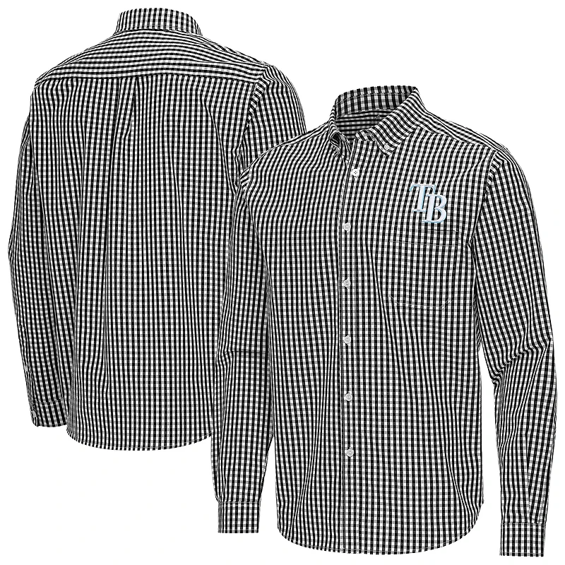 Men's Antigua Black Tampa Bay Rays Ellis Woven Tri-Blend Button-Down Shirt