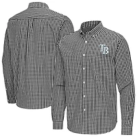 Men's Antigua Black Tampa Bay Rays Ellis Woven Tri-Blend Button-Down Shirt