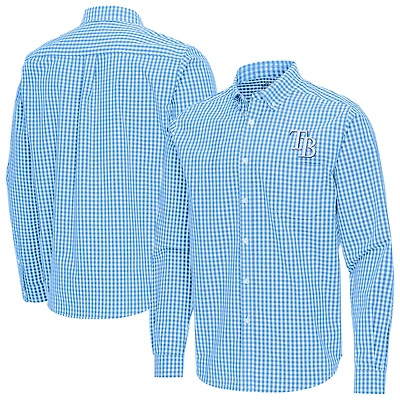 Men's Antigua Light Blue Tampa Bay Rays Ellis Woven Tri-Blend Button-Down Shirt