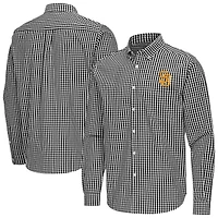 Men's Antigua Black San Diego Padres Ellis Woven Tri-Blend Button-Down Shirt