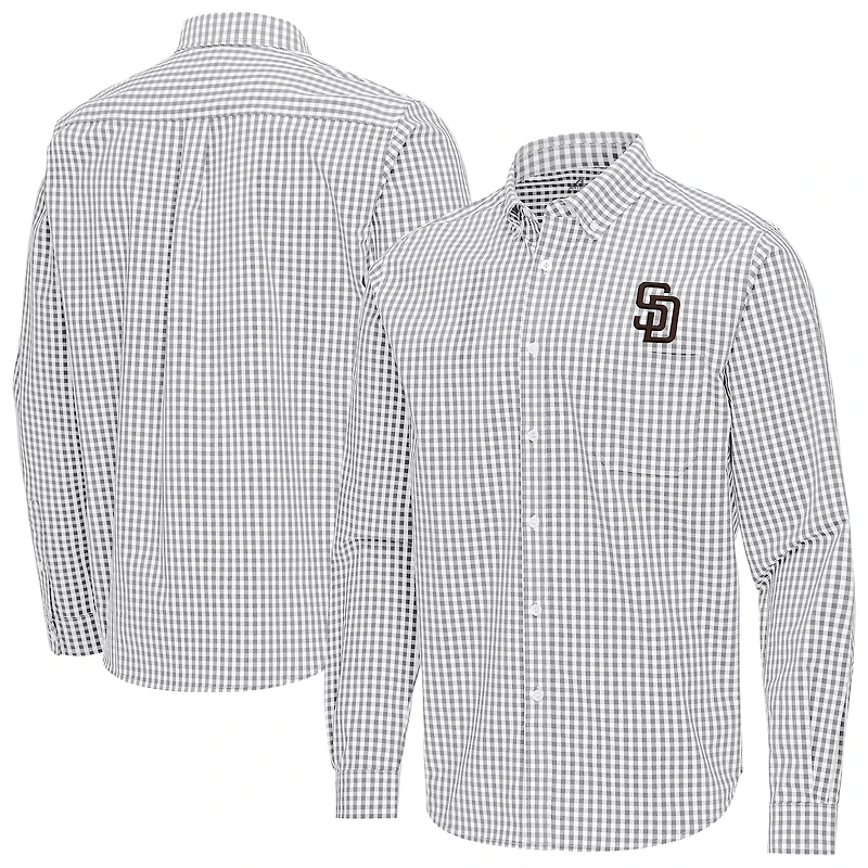 Men's Antigua Gray San Diego Padres Ellis Woven Tri-Blend Button-Down Shirt