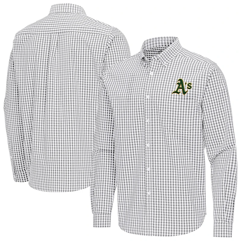 Men's Antigua Gray Athletics Ellis Woven Tri-Blend Button-Down Shirt