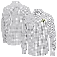 Men's Antigua Gray Athletics Ellis Woven Tri-Blend Button-Down Shirt