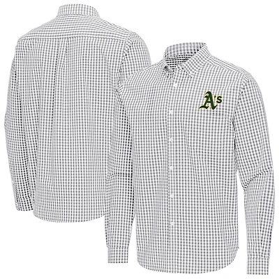 Men's Antigua Gray Athletics Ellis Woven Tri-Blend Button-Down Shirt