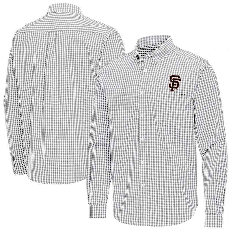 Men's Antigua Gray San Francisco Giants Ellis Woven Tri-Blend Button-Down Shirt