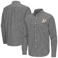 Men's Antigua Black Athletics Ellis Woven Tri-Blend Button-Down Shirt