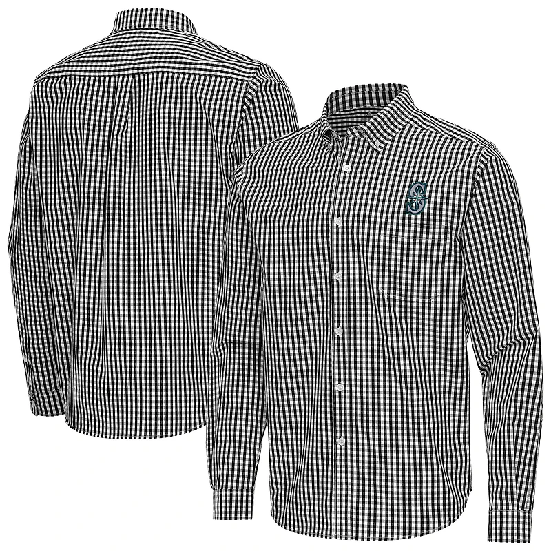 Men's Antigua Black Seattle Mariners Ellis Woven Tri-Blend Button-Down Shirt