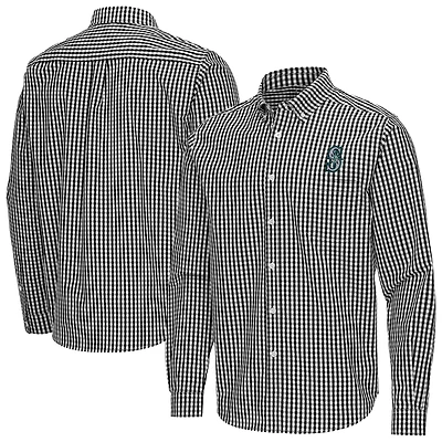 Men's Antigua Black Seattle Mariners Ellis Woven Tri-Blend Button-Down Shirt