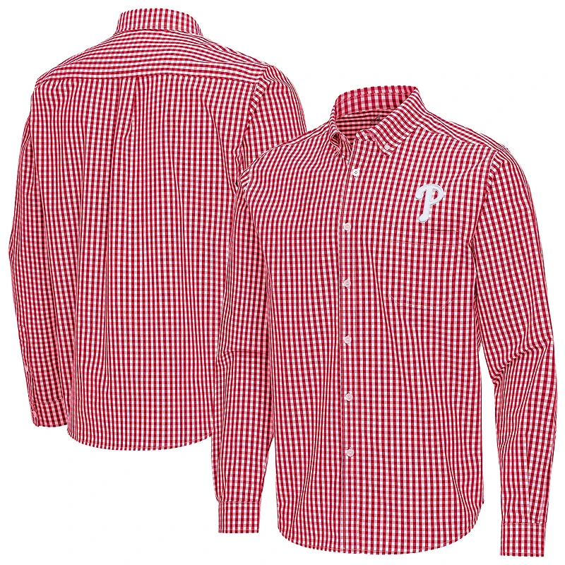 Men's Antigua Philadelphia Phillies Ellis Woven Tri-Blend Button-Down Shirt
