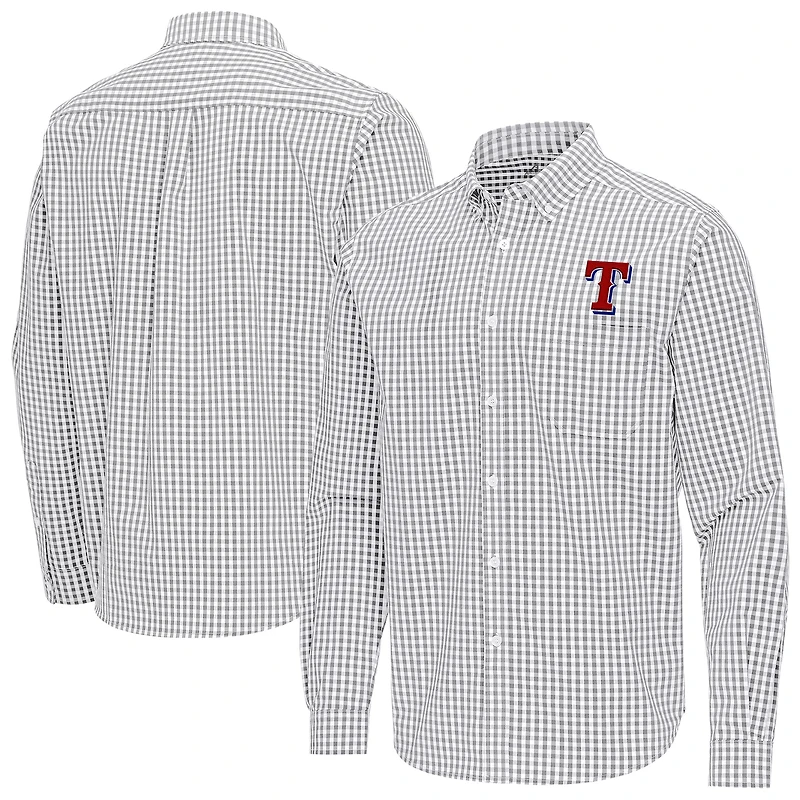 Men's Antigua Gray Texas Rangers Ellis Woven Tri-Blend Button-Down Shirt